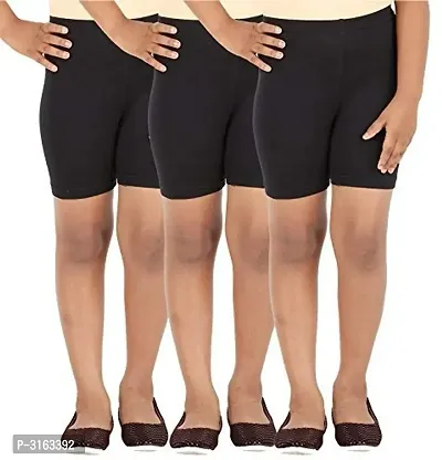 Girl's Black Cotton Spandex Solid Shorts (Pack Of 3)