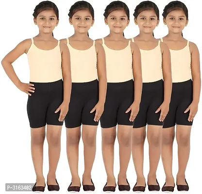 Girl's Black Cotton Spandex Solid Shorts (Pack Of 5)