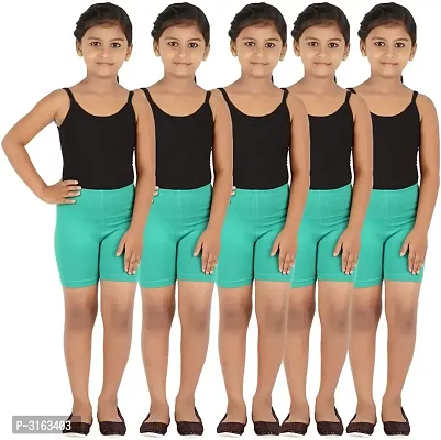 Girl's Green Cotton Spandex Solid Shorts (Pack Of 5)