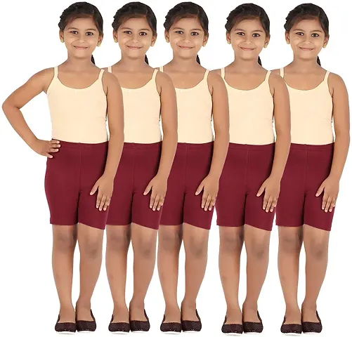 Girl's Cotton Spandex Solid Shorts Pack Of 5