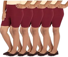 Girl's Maroon Cotton Spandex Solid Shorts (Pack Of 5)-thumb1