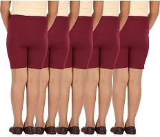 Girl's Maroon Cotton Spandex Solid Shorts (Pack Of 5)-thumb2