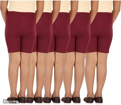 Girl's Maroon Cotton Spandex Solid Shorts (Pack Of 5)-thumb3
