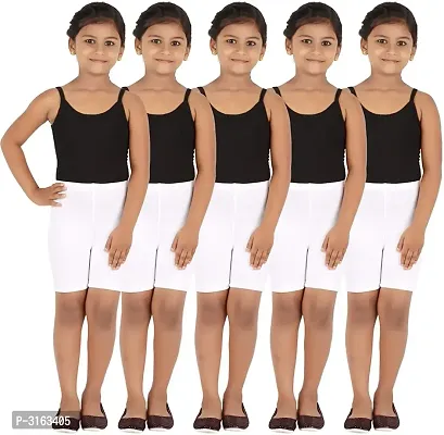 Girl's White Cotton Spandex Solid Shorts (Pack Of 5)