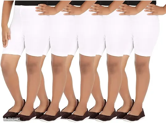 Girl's White Cotton Spandex Solid Shorts (Pack Of 5)-thumb2