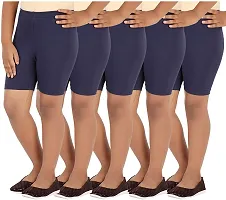 Girl's Blue Cotton Spandex Solid Shorts (Pack Of 5)-thumb1