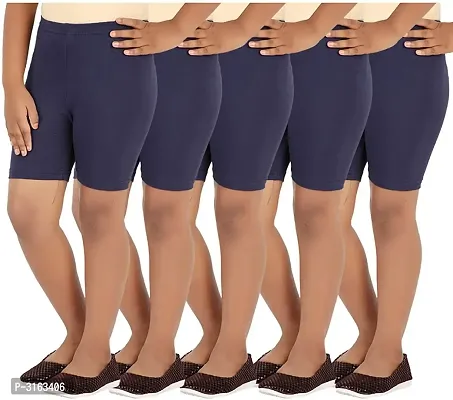 Girl's Blue Cotton Spandex Solid Shorts (Pack Of 5)-thumb2