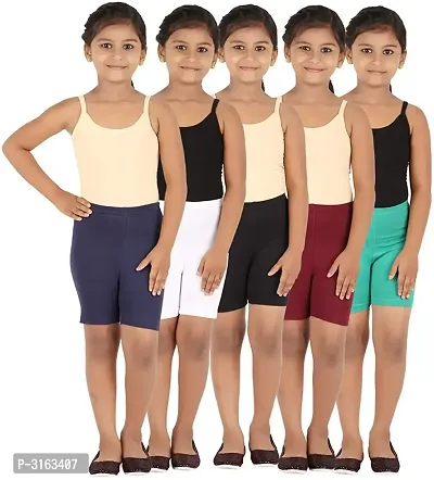 Girl's Multicoloured Cotton Spandex Solid Shorts (Pack Of 5)