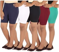 Girl's Multicoloured Cotton Spandex Solid Shorts (Pack Of 5)-thumb1