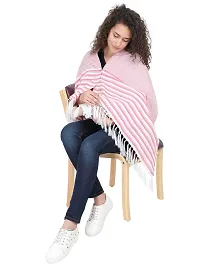 Lulamom Breast Feeding Shawl, Nursing Cloak, Innovative Shape-Changing Poncho- Mini Stripes (Pink)-thumb2