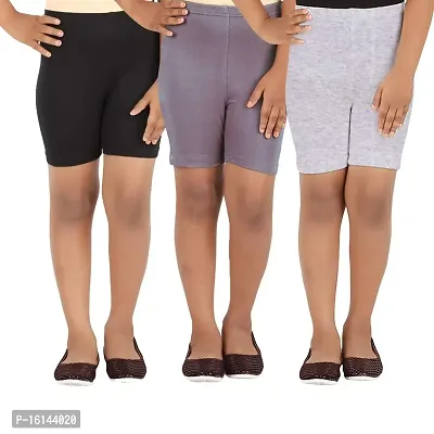 Lula School Girl's Spandex Shorts, Pack of 3 (7-8 Years, Black::Grey::Grey Melange)
