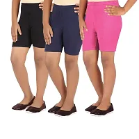 Lula Girls 4- Way Stretchable Soft Cotton Spandex Mix Multi-Purpose Shorts/Tights for Teen Girls-Pack of 3-thumb1