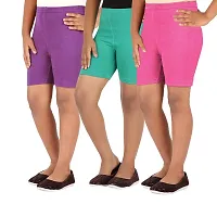 Lula Girls 4- Way Stretchable Soft Cotton Spandex Mix Multi-Purpose Shorts/Tights for Teen Girls-Pack of 3-thumb1