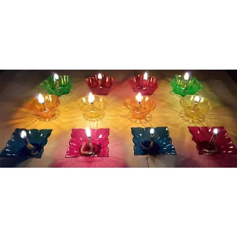 Plastic Diya, Diwali Diyas for Decoration, Diwali Decorations, Sai Ram - Diwali diyas Set of 12 Multicolours