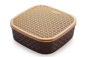 Plastic Square 7 Sections Multipurpose Masala Rangoli Dabba Box Set, Spice Box Set - Brown-thumb2