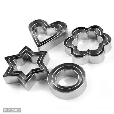Stainless Steel Cookie Cutter with 4 Shape 3 Sizes Heart Round Star and Flower, 12 Pieces-thumb0