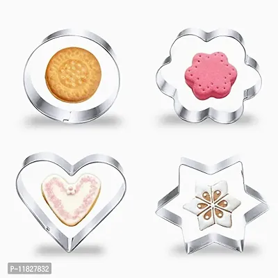 Stainless Steel Cookie Cutter with 4 Shape 3 Sizes Heart Round Star and Flower, 12 Pieces-thumb3