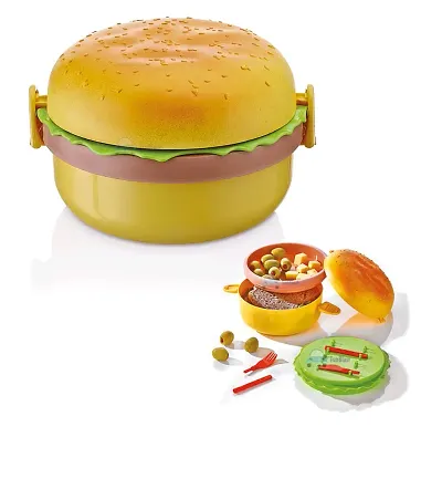 FunBlast Burger Shape Lunch Box for Kids - Lunch Box for Kids, Tiffin Box, Lunch Box Leak Proof Plastic Lunch Box, Lunch Box with Compartments