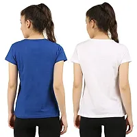 First Wave Women Cotton Solid Tshirt Blue::White Pack of 2-thumb1