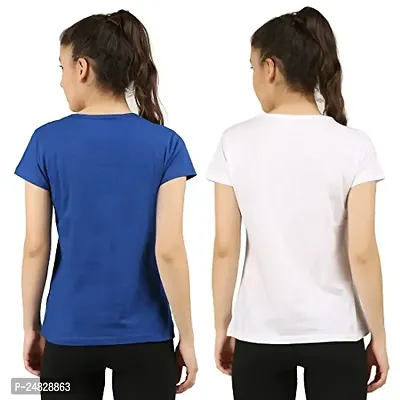 First Wave Women Cotton Solid Tshirt Blue::White Pack of 2-thumb2