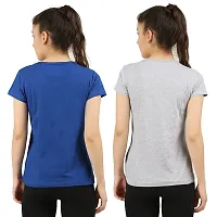 First Wave Women Cotton Solid Tshirt Blue::Grey Pack of 2-thumb1