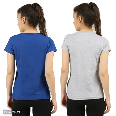 First Wave Women Cotton Solid Tshirt Blue::Grey Pack of 2-thumb2