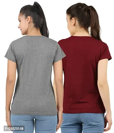 First wave Women Solid Cotton Tshirt Andhra Melange::Maroon-thumb2