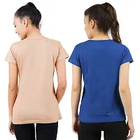 First Wave Womens Cotton Solid Tshirt Beige::Royal Blue Large Pack of 2-thumb1