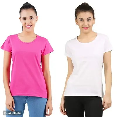 First Wave Womens Cotton Solid Tshirt Dark Pink::White X-Large Pack of 2-thumb0