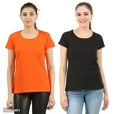 First Wave Womens Solid Pack of 2 Tshirts-thumb0