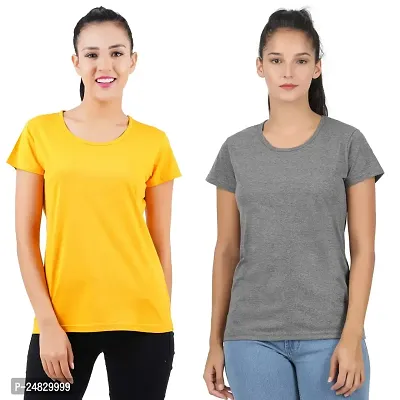 First Wave Womens Cotton Solid Tshirt Mustard::Dark Grey Large Pack of 2