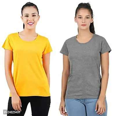 First Wave Womens Cotton Solid Tshirt Mustard::Dark Grey X-Large Pack of 2