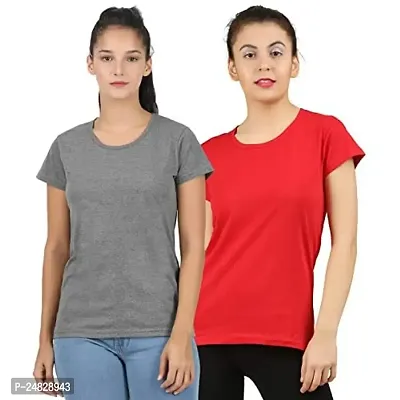 First wave Women Solid Cotton Tshirt Andhra Melange::Red