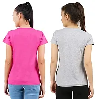 First Wave Womens Cotton Solid Tshirt Dark Pink::Melange Large Pack of 2-thumb1