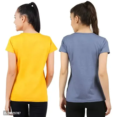 First Wave Womens Cotton Solid Tshirt Mustard::Grey Small Pack of 2-thumb2