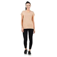 First Wave Womens Cotton Solid Tshirt Beige::Red Large Pack of 2-thumb3