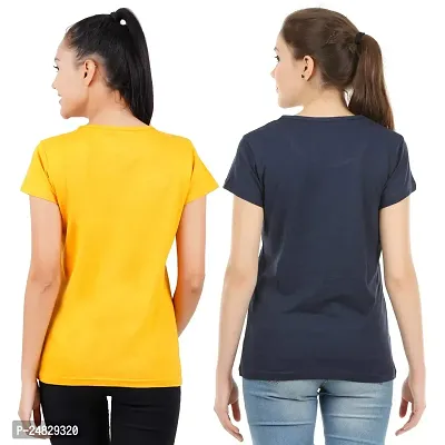 First Wave Womens Cotton Solid Tshirt Mustard::Navy Medium Pack of 2-thumb2