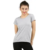 First Wave Women Cotton Solid Tshirt Grey::White Pack of 2-thumb3