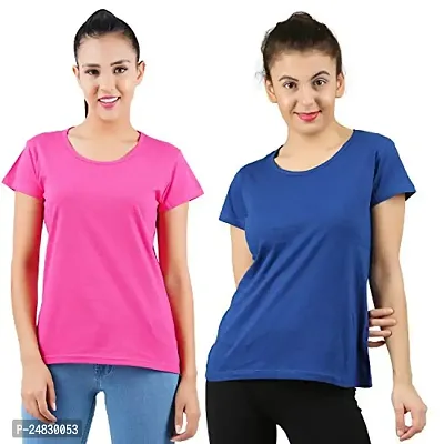 First Wave Womens Cotton Solid Tshirt Dark Pink::Royal Blue X-Large Pack of 2