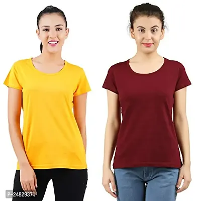 First Wave Womens Cotton Solid Tshirt Mustard::Maroon X-Large Pack of 2-thumb0