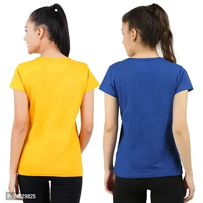 First Wave Womens Cotton Solid Tshirt Mustard::RoyalBlue X-Large Pack of 2-thumb2