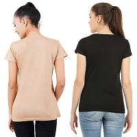 First Wave Womens Cotton Solid Tshirt Beige::Black Large Pack of 2-thumb1