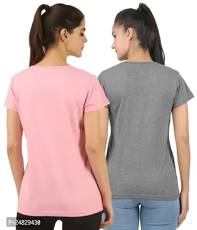 First wave Women Solid Cotton Tshirt Andhra Melange::Pink-thumb2