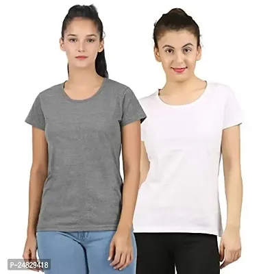 First wave Women Solid Cotton Tshirt Andhra Melange::White-thumb0