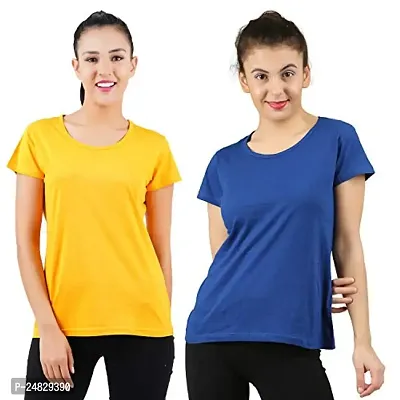 First Wave Womens Cotton Solid Tshirt Mustard::RoyalBlue Medium Pack of 2