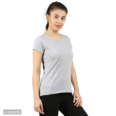 First wave Women Solid Cotton Tshirt Andhra Melange::Grey Melange-thumb5