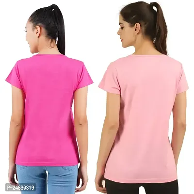 First Wave Womens Cotton Solid Tshirt Dark Pink::Pink Small Pack of 2-thumb2