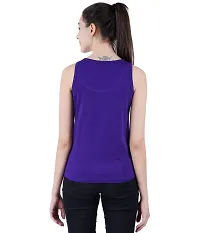 First Wave Women Cotton Printed Sleeveless Tshirt Purple-thumb1