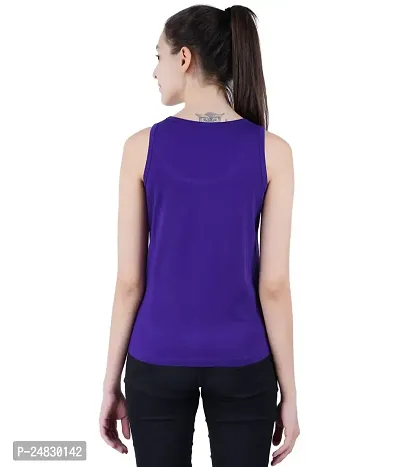 First Wave Women Cotton Printed Sleeveless Tshirt Purple-thumb2