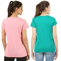 First Wave Women Cotton Solid Tshirt Pink::Green Pack of 2-thumb1